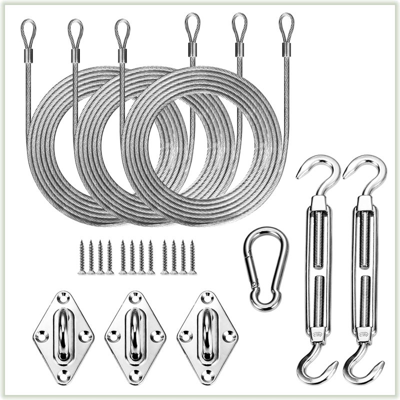ColourTree Hardware Kit Set for Triangle Sun Shade Sails Canopy, Easy-Tensioning, 316 Military-Grade Stainless Steel(6 Inch Hardware Kit + Cables) - Image 1